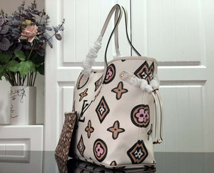 LV M45819 Louis Vuitton Neverfull MM Monogram Bag M45818 Creme - Default Title - View 2