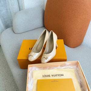 LV Loafers Designer Louis Vuitton Round Toe High Heels 81098 Apricot - luxibagsmall
