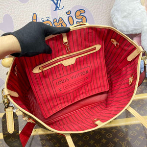 LV M12096 Louis Vuitton Reversible Neverfull Inside Out MM Handbag Red - Default Title - View 16