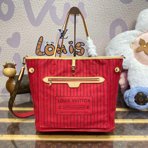LV M12096 Louis Vuitton Reversible Neverfull Inside Out MM Handbag Red - Default Title - View 1