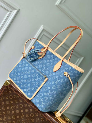 LV M13192 Louis Vuitton Neverfull MM Tote Bag Denim Blue - Default Title - View 2
