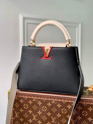 LV M21043 Louis Vuitton Capucines BB Handbag Black / Greige Doux / Scarlet - Default Title - View 1