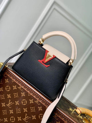 LV M21043 Louis Vuitton Capucines Mini Handbag Black / Greige Doux / Scarlet - Default Title - View 1