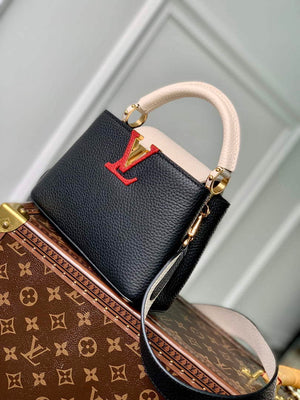 LV M21043 Louis Vuitton Capucines Mini Handbag Black / Greige Doux / Scarlet - Default Title - View 3