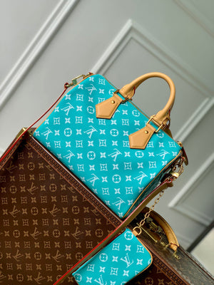 LV M21108 Louis Vuitton Speedy P9 Bandouliere 30 Bag Monogram Leather Fluorescent Lake Blue - Default Title - View 3