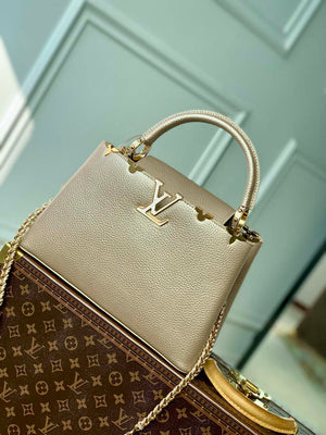 LV M22436 Louis Vuitton Capucines MM Handbag Griotte Pearlescent khaki - Default Title - View 1