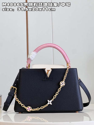 LV M22512 Louis Vuitton Capucines MM Black and Rose Pink - Default Title - View 1