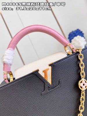 LV M22512 Louis Vuitton Capucines MM Black and Rose Pink - Default Title - View 3