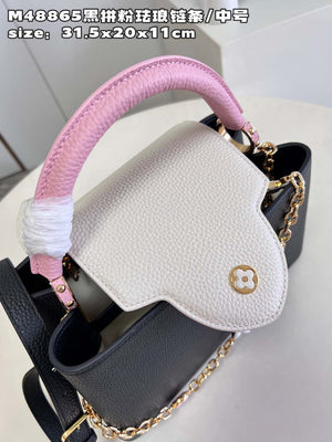 LV M22512 Louis Vuitton Capucines MM Black and Rose Pink - Default Title - View 7
