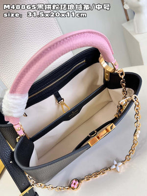 LV M22512 Louis Vuitton Capucines MM Black and Rose Pink - Default Title - View 8