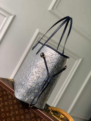 LV M22921 Louis Vuitton Neverfull MM Tote Bag Blue - Default Title - View 3