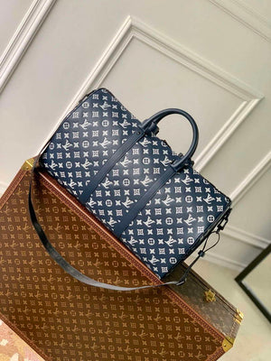LV M24953 Louis Vuitton Keepall Bandouliere 50 Travel Bag Ink Blue/White - Default Title - View 3