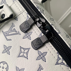 LV M24954 Louis Vuitton Keepall Bandouliere 50 Travel Bag White/Navy Blue - Default Title - View 7