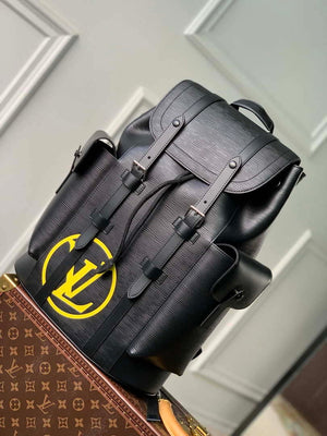 LV M41079 Louis Vuitton Christopher MM Epi Black With Yellow Logo - Default Title - View 1