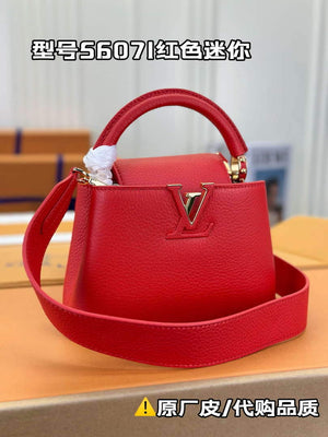 LV M43935 Louis Vuitton Capucines Mini Handbag Taurillon Red - Default Title - View 1