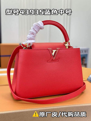 LV M43935 Louis Vuitton Capucines MM Taurillon Handbag Red - Default Title - View 1