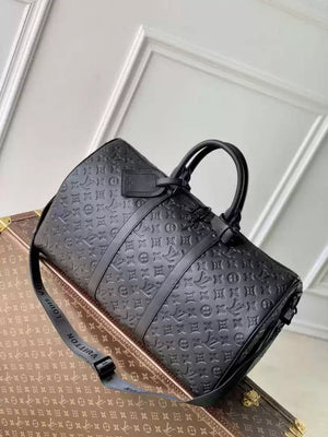 LV M44810 Louis Vuitton Keepall Bandouliere 50 Monogram shadow leather Black - Default Title - View 1