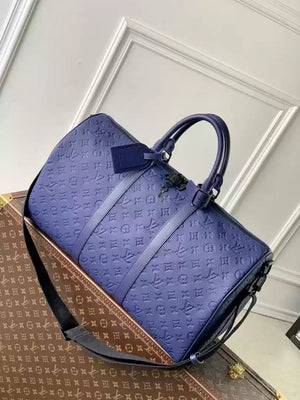 LV M44810 Louis Vuitton Keepall Bandouliere 50 Monogram shadow leather Navy Blue - Default Title - View 1