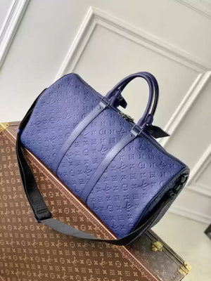 LV M44810 Louis Vuitton Keepall Bandouliere 50 Monogram shadow leather Navy Blue - Default Title - View 3