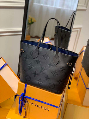 LV M45685 Louis Vuitton Neverfull MM Bag Monogram Empreinte Leather Black - Default Title - View 1
