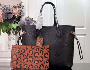 LV M45856 Louis Vuitton Neverfull MM Monogram Empreinte Leather M58525 Bag Black - Default Title - View 1