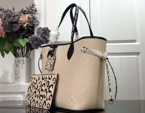 LV M58525 Louis Vuitton Neverfull MM Monogram Empreinte Leather Bag M45856 Creme - Default Title - View 2