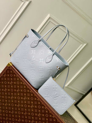 LV M46482 Louis Vuitton Neverfull MM Bag M45685 Monogram Empreinte Leather Blue - Default Title - View 1