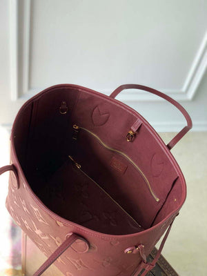 LV M46599 Louis Vuitton Neverfull MM Bag M45685 Monogram Empreinte Leather Wine Red - Default Title - View 8
