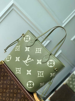 LV M46649 Louis Vuitton Neverfull MM Tote Bag Monogram Empreinte Leather Kaki Cream - Default Title - View 2