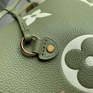 LV M46649 Louis Vuitton Neverfull MM Tote Bag Monogram Empreinte Leather Kaki Cream - Default Title - View 5