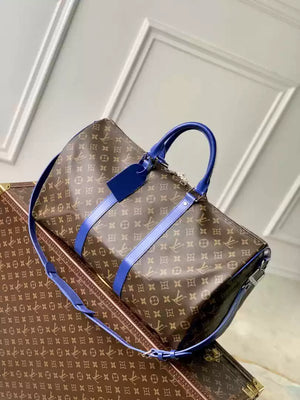 LV M46772 Louis Vuitton Keepall Bandouliere 50 Travel Bag Monogram Blue M12633 - Default Title - View 1