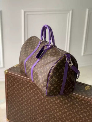 LV M46775 Louis Vuitton Keepall Bandouliere 50 Travel Bag Monogram Purple M12633 - Default Title - View 2