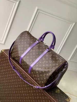 LV M46775 Louis Vuitton Keepall Bandouliere 50 Travel Bag Monogram Purple M12633 - Default Title - View 3
