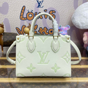 LV M46833 Louis Vuitton OnTheGo PM Bicolor Monogram Empreinte Leather Latte Green - Default Title - View 1