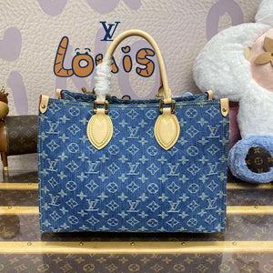 LV M46871 Louis Vuitton OnTheGo MM Tote Bag Monogram Denim - Default Title - View 2