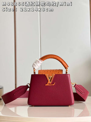 LV M48865 Louis Vuitton Capucines Mini Bag Stitched ostrich leather Wine Red - Default Title - View 1