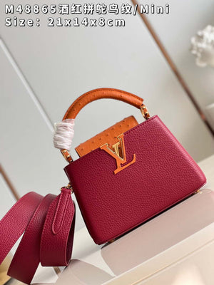 LV M48865 Louis Vuitton Capucines Mini Bag Stitched ostrich leather Wine Red - Default Title - View 2