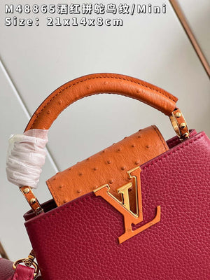LV M48865 Louis Vuitton Capucines Mini Bag Stitched ostrich leather Wine Red - Default Title - View 3