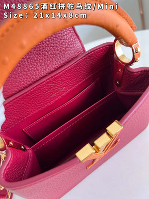 LV M48865 Louis Vuitton Capucines Mini Bag Stitched ostrich leather Wine Red - Default Title - View 8