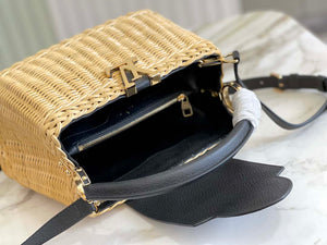 LV M55011 Louis Vuitton Capucines BB Handbag Straw Leather Beige Black - Default Title - View 7