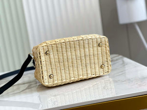 LV M55011 Louis Vuitton Capucines BB Handbag Straw Leather Beige Black - Default Title - View 9