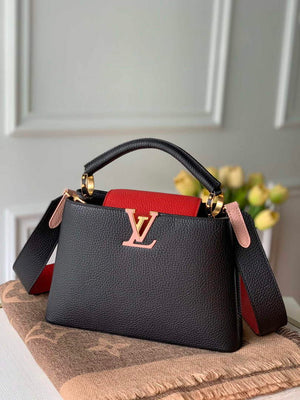 LV M57518 Louis Vuitton Capucines BB Handbag Black and Red - Default Title - View 1