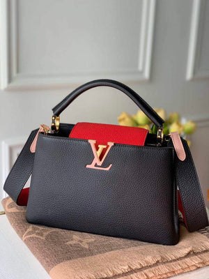 LV M57518 Louis Vuitton Capucines MM Handbag Black and Red - Default Title - View 2