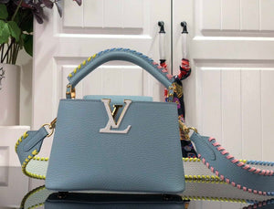 LV M57671 Louis Vuitton Capucines MM Handbag Light Blue - Default Title - View 1