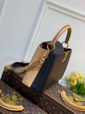LV M58608 Louis Vuitton Capucines MM Handbag Black Apricot - Default Title - View 3
