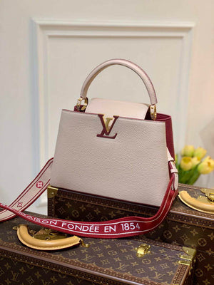 LV M58610 Louis Vuitton Capucines MM Handbag Beige and Wine red - Default Title - View 1