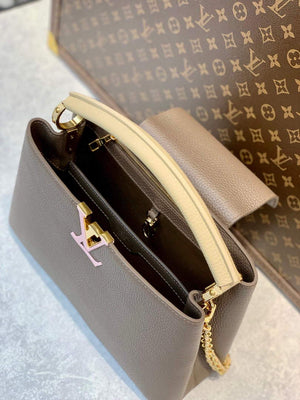LV M59516 Louis Vuitton Capucines MM Handbag Smokey Brown Green/Cr¨¨me/Pink - Default Title - View 8