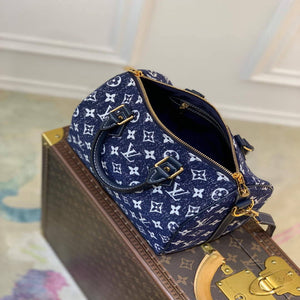 LV M59609 Louis Vuitton Speedy Bandouliere 25 Denim Leather Bag - Default Title - View 8
