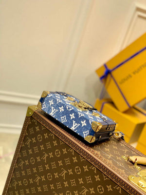 LV M59717 Louis Vuitton Petite Malle Denim Bag Blue - Default Title - View 4