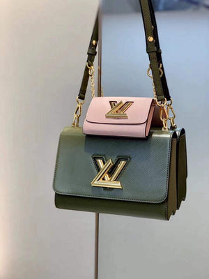 LV M59884 Louis Vuitton Twist MM Handbag Kaki / Quartz White - Default Title - View 1
